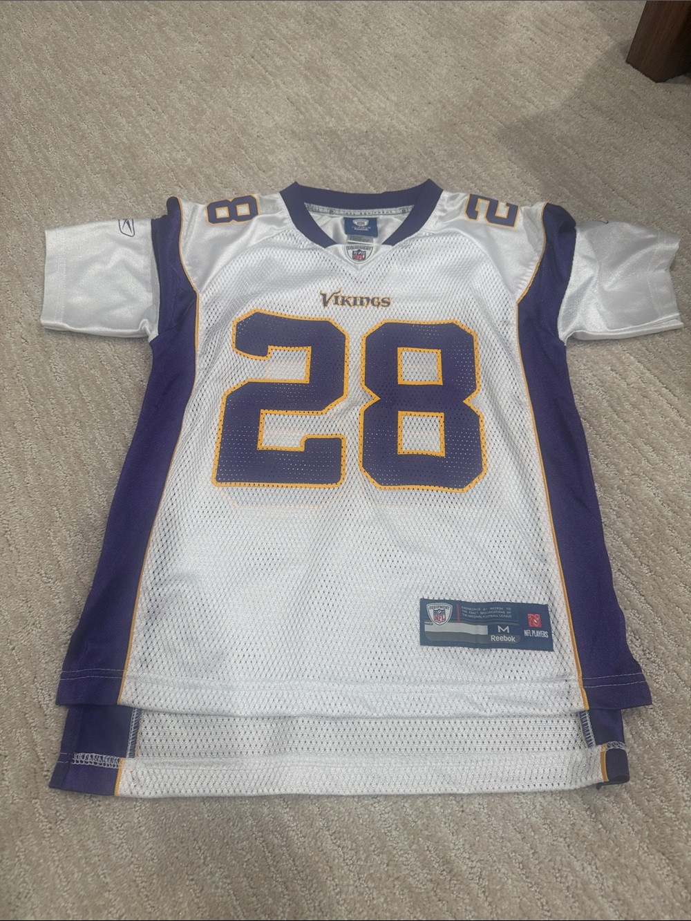 Reebok Youth Vikings #28 White Purple Gold Football Jersey